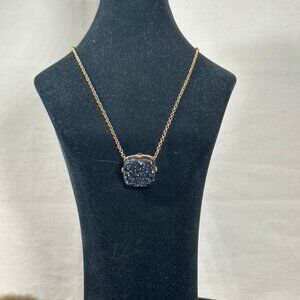 Marcia Moran Black Druzy Pendant Necklace – 18K Gold Plated